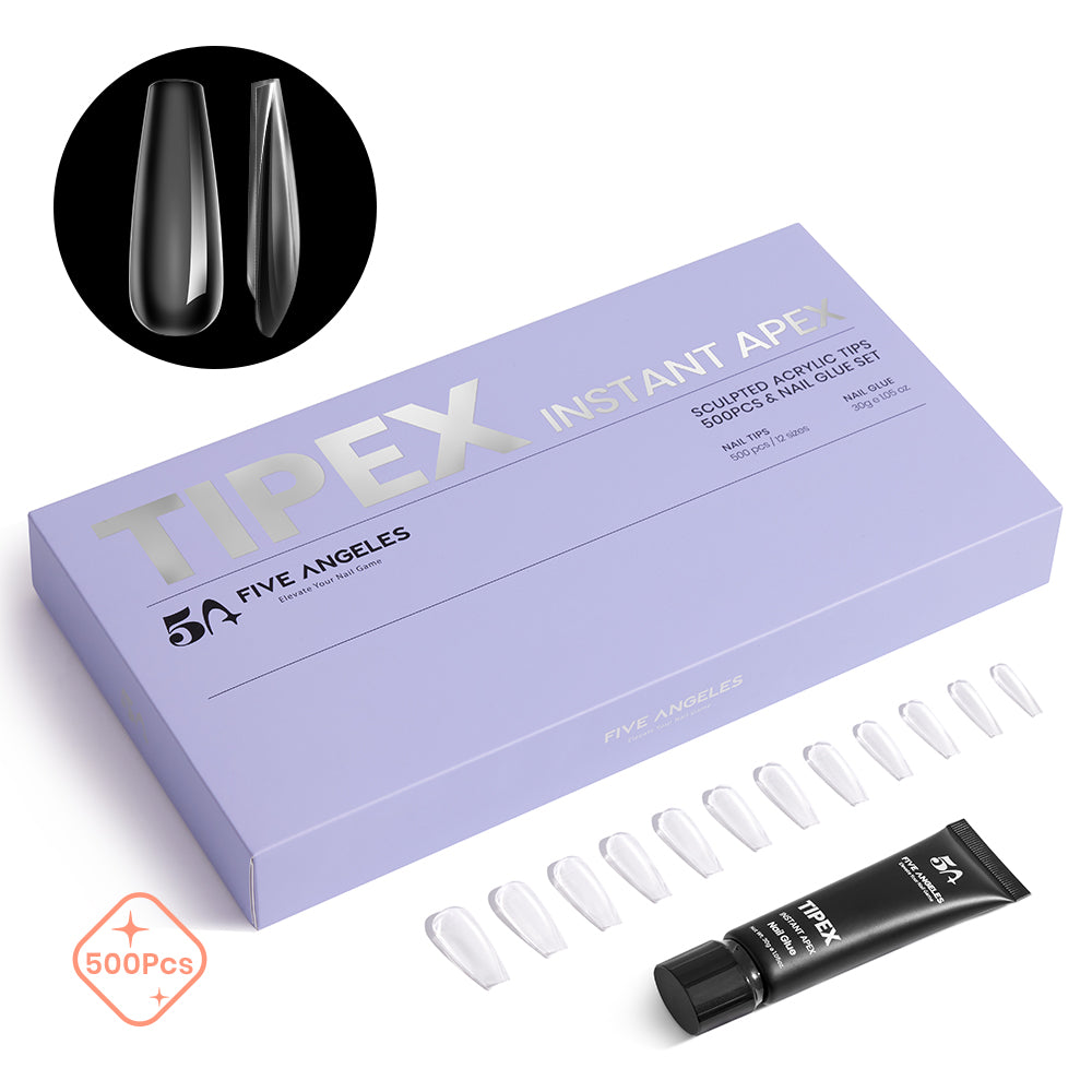 Tipex Instant Apex Pre-Building Acrylic Nail Tips Kit - 500pcs + Nail Glue
